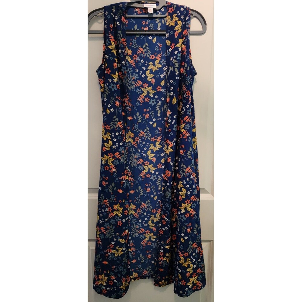 LuLaRoe Joy Blue Floral Sleeveless Duster Vest Size XS